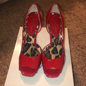 Red shiny leather Jessica Simpson heels!